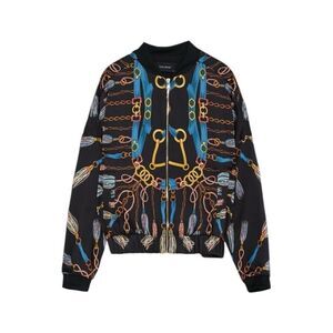 ZARA NWT chain-print scarf bomber jacket in Black multi Size M